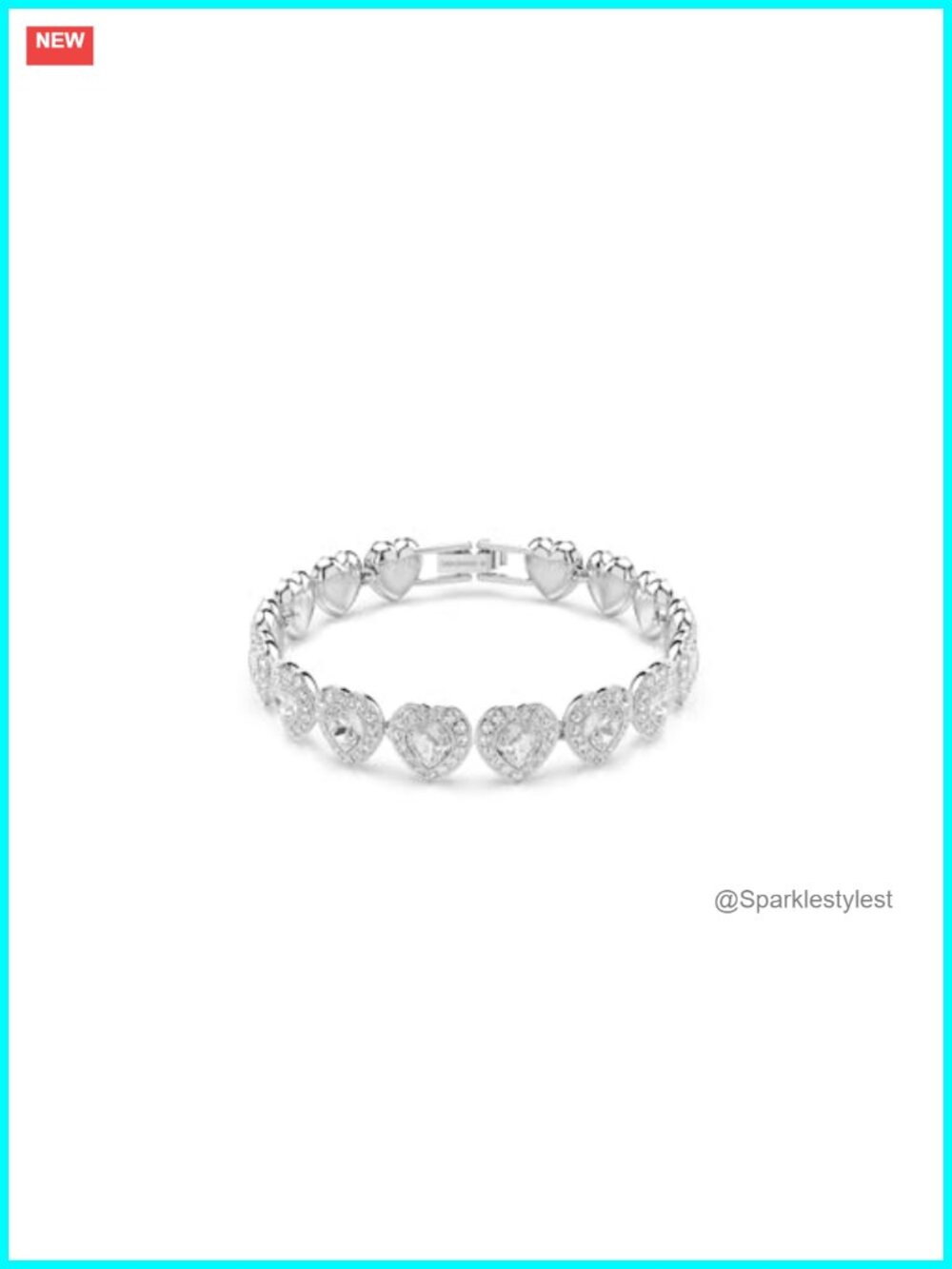 Swarovski Crystal Heart Bracelet, Rhodium Finish Bangle, Clear Crystal & Pearls
